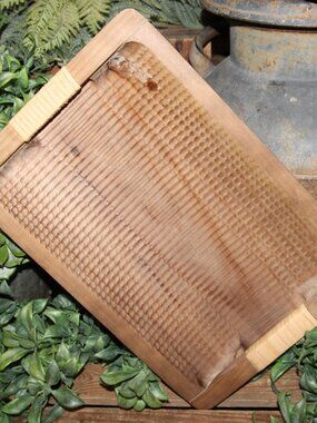 NEW Large BOHO Farmhouse Chunky Carved Wood Decor Tray with Handles